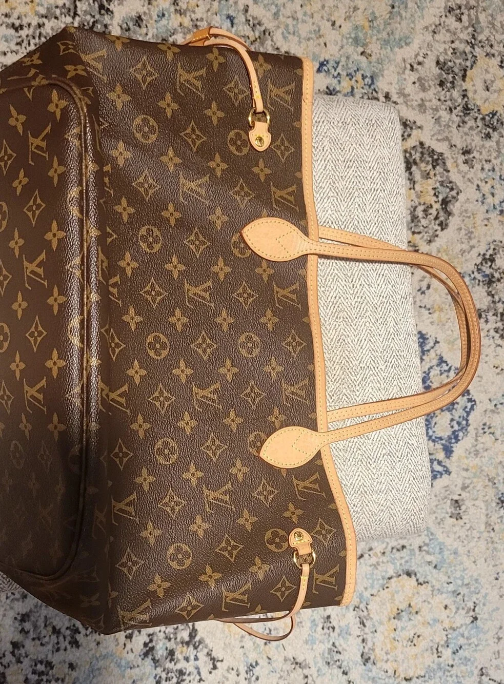 Louis Vuitton Neverfull Monogram Canvas Tote in Brown with Tan Trim